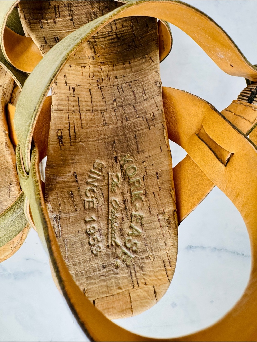 Kork-Ease Myrna Olive Green Leather Cork Wedge Sandals 10M - Picture 10 of 14